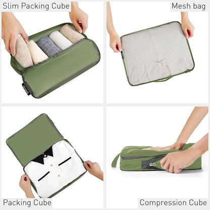 Ultralight Compression Cubes 7 Set - 3 Packing Cubes, 3 Organizers, and 1 Shoe Bag
