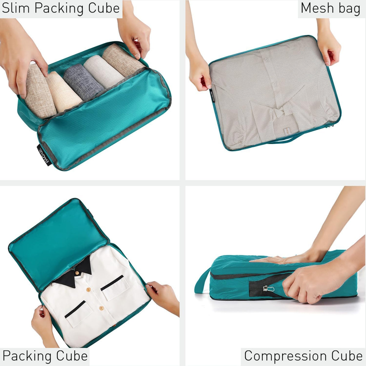 Ultralight Compression Cubes 7 Set - 3 Packing Cubes, 3 Organizers, and 1 Shoe Bag
