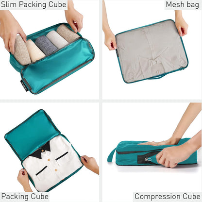 Ultralight Compression Cubes 7 Set - 3 Packing Cubes, 3 Organizers, and 1 Shoe Bag