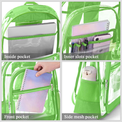 KIMNERPU Clear Backpack, Heavy Duty PVC Transparent Backpack with Reinforced Straps, See Through Multiple Pockets Large Capacity Bookbag for Concert Sport Event Work Security Travel Black-large