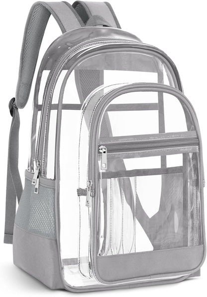 KIMNERPU Clear Backpack, Heavy Duty PVC Transparent Backpack with Reinforced Straps, See Through Multiple Pockets Large Capacity Bookbag for Concert Sport Event Work Security Travel Black-large