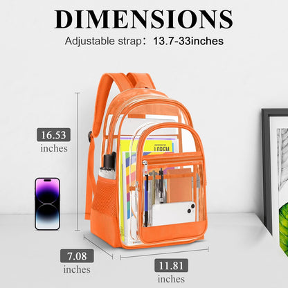 KIMNERPU Clear Backpack, Heavy Duty PVC Transparent Backpack with Reinforced Straps, See Through Multiple Pockets Large Capacity Bookbag for Concert Sport Event Work Security Travel Black-large