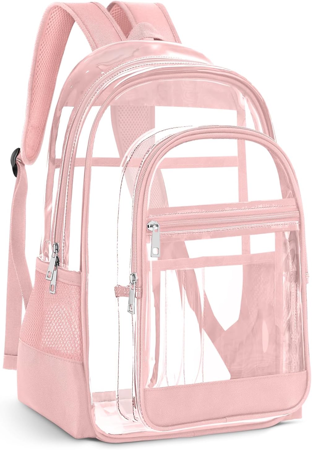KIMNERPU Clear Backpack, Heavy Duty PVC Transparent Backpack with Reinforced Straps, See Through Multiple Pockets Large Capacity Bookbag for Concert Sport Event Work Security Travel Black-large