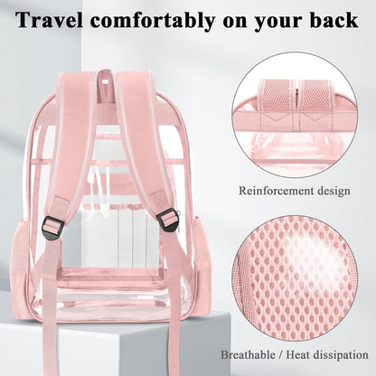 KIMNERPU Clear Backpack, Heavy Duty PVC Transparent Backpack with Reinforced Straps, See Through Multiple Pockets Large Capacity Bookbag for Concert Sport Event Work Security Travel Black-large