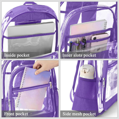 KIMNERPU Clear Backpack, Heavy Duty PVC Transparent Backpack with Reinforced Straps, See Through Multiple Pockets Large Capacity Bookbag for Concert Sport Event Work Security Travel Black-large