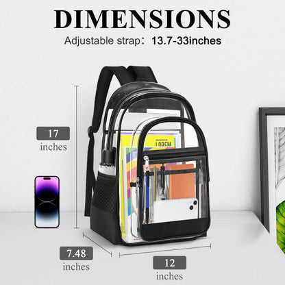 KIMNERPU Clear Backpack, Heavy Duty PVC Transparent Backpack with Reinforced Straps, See Through Multiple Pockets Large Capacity Bookbag for Concert Sport Event Work Security Travel Black-large