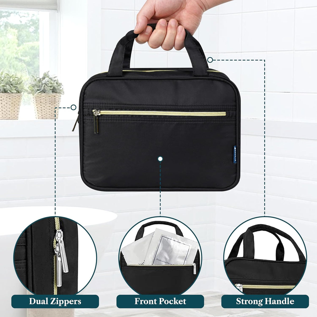 Hanging Toiletry Bag for Women, Large Foldable Travel Toiletry Organizer with Hook, Water Resistant Makeup & Cosmetic Case for Toiletries Skincare Shampoo, Dopp Kit Travel Bag (Purple Floral)