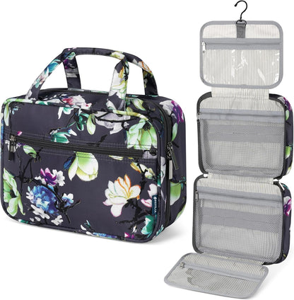 Hanging Toiletry Bag for Women, Large Foldable Travel Toiletry Organizer with Hook, Water Resistant Makeup & Cosmetic Case for Toiletries Skincare Shampoo, Dopp Kit Travel Bag (Purple Floral)