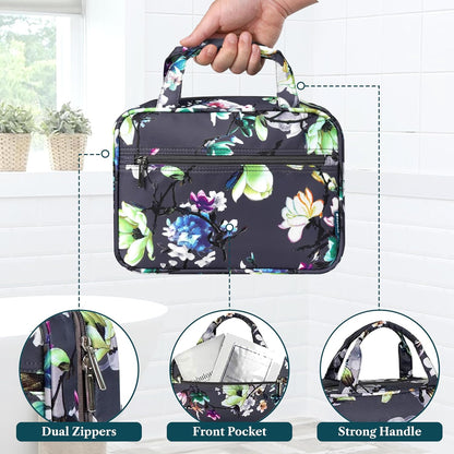 Hanging Toiletry Bag for Women, Large Foldable Travel Toiletry Organizer with Hook, Water Resistant Makeup & Cosmetic Case for Toiletries Skincare Shampoo, Dopp Kit Travel Bag (Purple Floral)