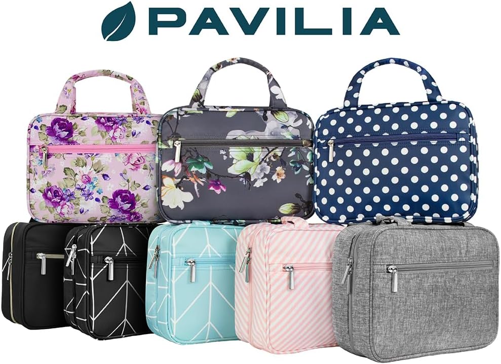 Hanging Toiletry Bag for Women, Large Foldable Travel Toiletry Organizer with Hook, Water Resistant Makeup & Cosmetic Case for Toiletries Skincare Shampoo, Dopp Kit Travel Bag (Purple Floral)