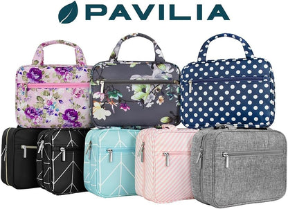 Hanging Toiletry Bag for Women, Large Foldable Travel Toiletry Organizer with Hook, Water Resistant Makeup & Cosmetic Case for Toiletries Skincare Shampoo, Dopp Kit Travel Bag (Purple Floral)