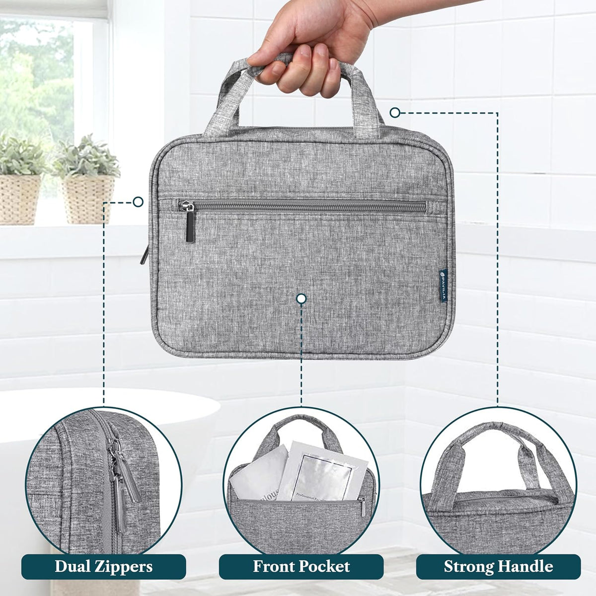 Hanging Toiletry Bag for Women, Large Foldable Travel Toiletry Organizer with Hook, Water Resistant Makeup & Cosmetic Case for Toiletries Skincare Shampoo, Dopp Kit Travel Bag (Purple Floral)