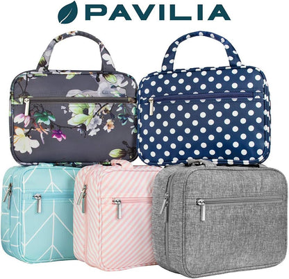 Hanging Toiletry Bag for Women, Large Foldable Travel Toiletry Organizer with Hook, Water Resistant Makeup & Cosmetic Case for Toiletries Skincare Shampoo, Dopp Kit Travel Bag (Purple Floral)