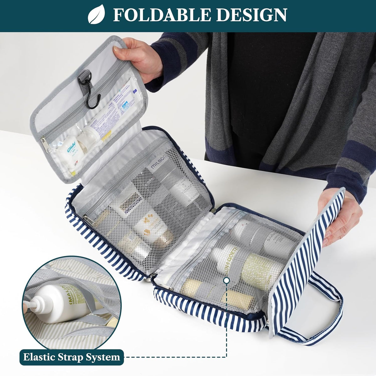 Hanging Toiletry Bag for Women, Large Foldable Travel Toiletry Organizer with Hook, Water Resistant Makeup & Cosmetic Case for Toiletries Skincare Shampoo, Dopp Kit Travel Bag (Purple Floral)