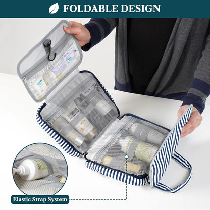 Hanging Toiletry Bag for Women, Large Foldable Travel Toiletry Organizer with Hook, Water Resistant Makeup & Cosmetic Case for Toiletries Skincare Shampoo, Dopp Kit Travel Bag (Purple Floral)