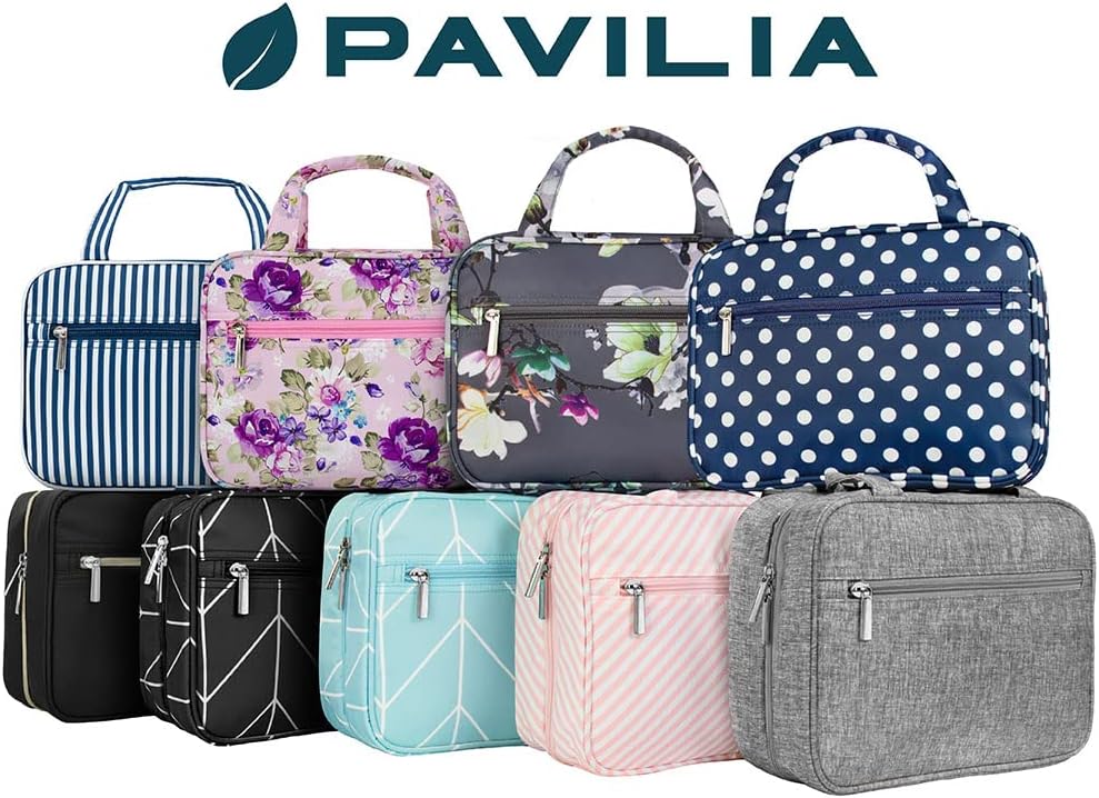 Hanging Toiletry Bag for Women, Large Foldable Travel Toiletry Organizer with Hook, Water Resistant Makeup & Cosmetic Case for Toiletries Skincare Shampoo, Dopp Kit Travel Bag (Purple Floral)