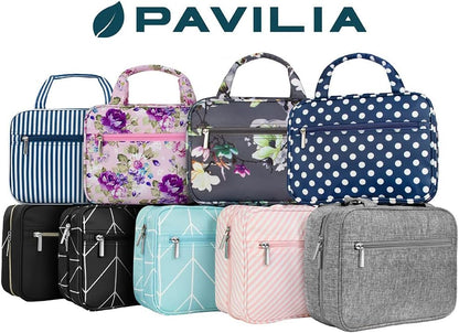 Hanging Toiletry Bag for Women, Large Foldable Travel Toiletry Organizer with Hook, Water Resistant Makeup & Cosmetic Case for Toiletries Skincare Shampoo, Dopp Kit Travel Bag (Purple Floral)