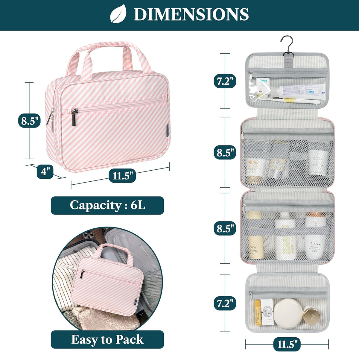 Hanging Toiletry Bag for Women, Large Foldable Travel Toiletry Organizer with Hook, Water Resistant Makeup & Cosmetic Case for Toiletries Skincare Shampoo, Dopp Kit Travel Bag (Purple Floral)