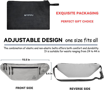 Travel Money Belt for Men and Women hidden slim passport holder - travel wallet with RFID blocking under clothes to protect Cash, Credit Cards and Documents (GRAY)