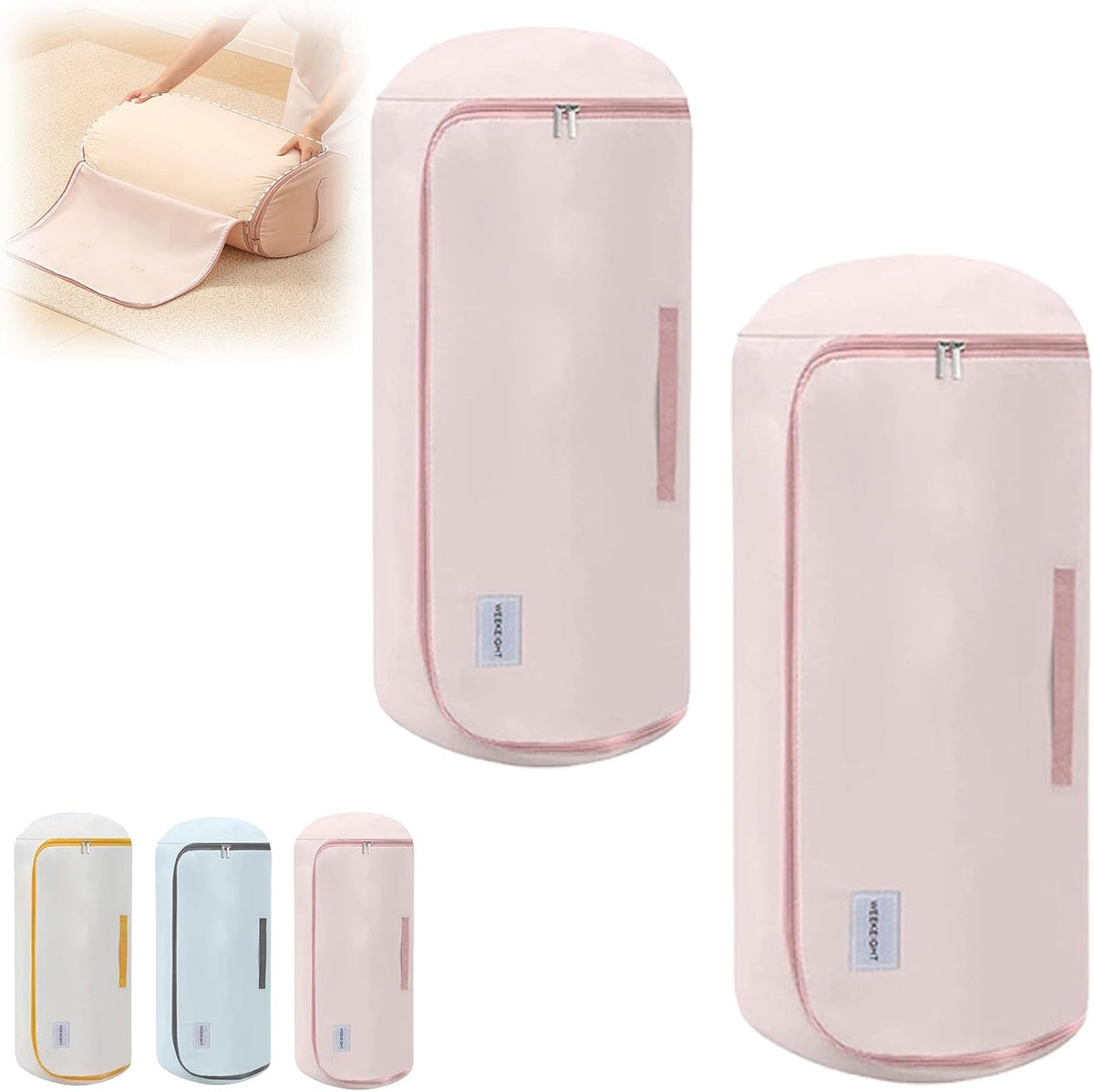 Ultra Space Saving Roll Up Self Compression Organizer, Cylindrical Compressible Storage Bag, Large Capacity Washable Compact Storage Bags for Clothes Comforters Home Travel (Pink 2PCS, L)
