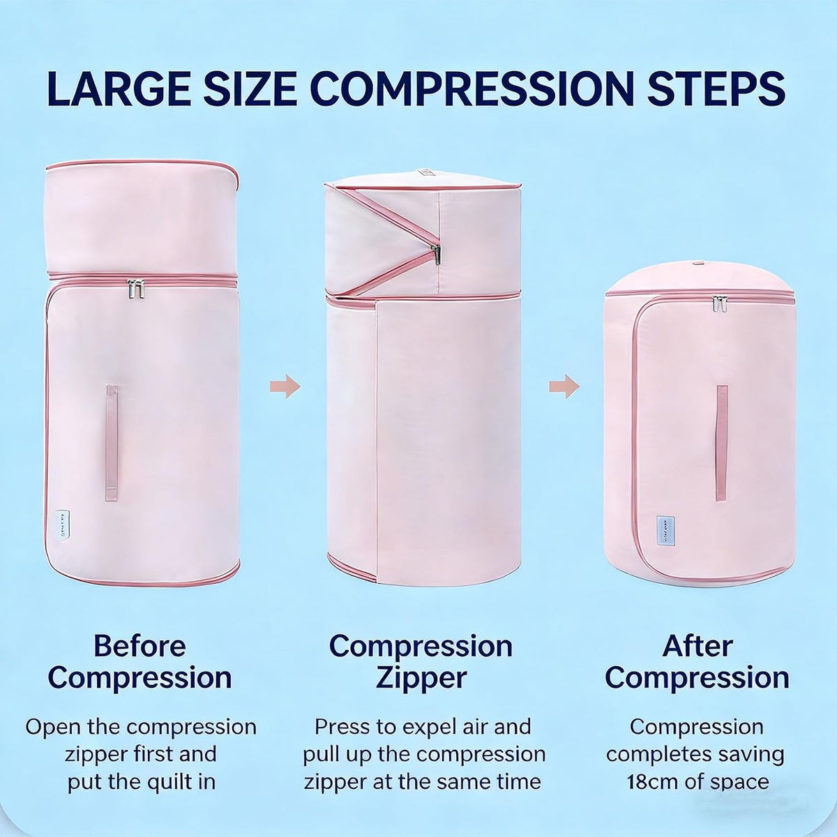 Ultra Space Saving Roll Up Self Compression Organizer, Cylindrical Compressible Storage Bag, Large Capacity Washable Compact Storage Bags for Clothes Comforters Home Travel (Pink 2PCS, L)