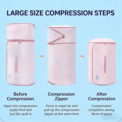Ultra Space Saving Roll Up Self Compression Organizer, Cylindrical Compressible Storage Bag, Large Capacity Washable Compact Storage Bags for Clothes Comforters Home Travel (Pink 2PCS, L)