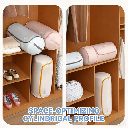 Ultra Space Saving Roll Up Self Compression Organizer, Cylindrical Compressible Storage Bag, Large Capacity Washable Compact Storage Bags for Clothes Comforters Home Travel (Pink 2PCS, L)
