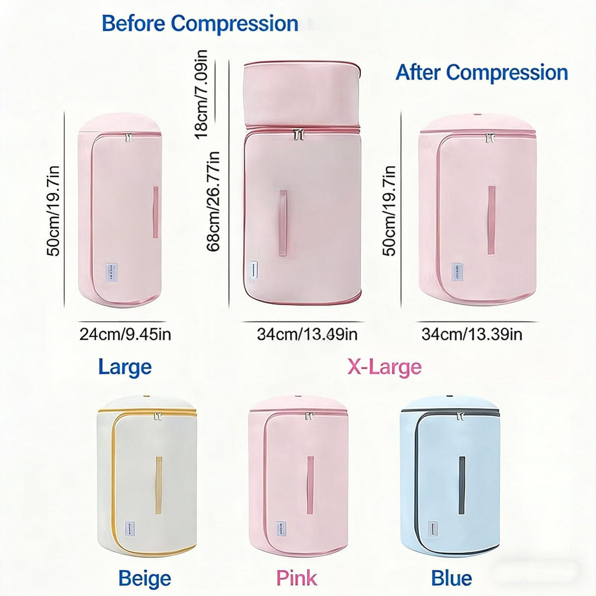 Ultra Space Saving Roll Up Self Compression Organizer, Cylindrical Compressible Storage Bag, Large Capacity Washable Compact Storage Bags for Clothes Comforters Home Travel (Pink 2PCS, L)