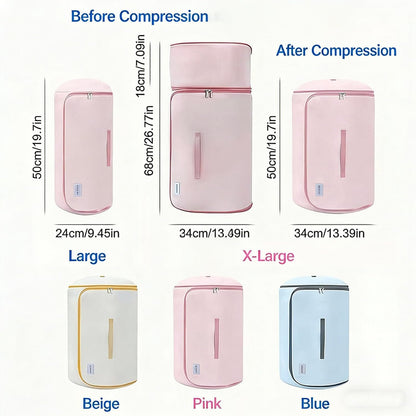 Ultra Space Saving Roll Up Self Compression Organizer, Cylindrical Compressible Storage Bag, Large Capacity Washable Compact Storage Bags for Clothes Comforters Home Travel (Pink 2PCS, L)