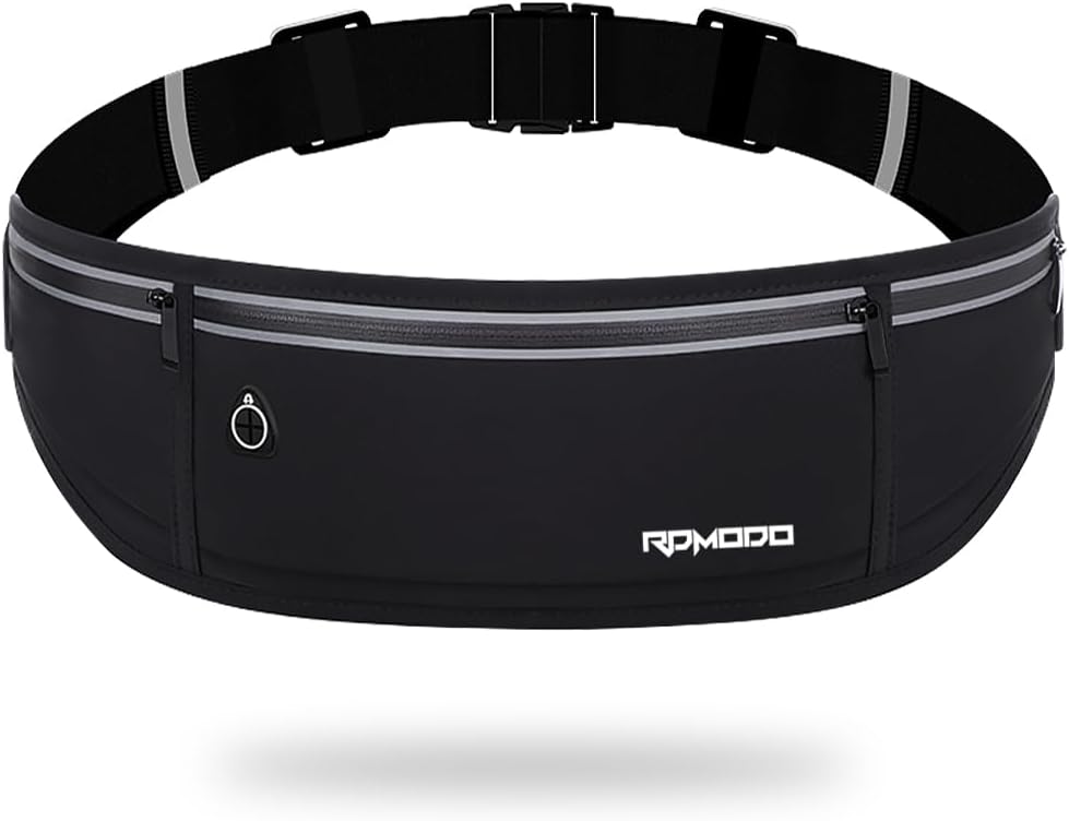 Fanny Pack for Women Men, Slim Running Belt Waist Bag Outdoor, Black | Water Resistant Running Phone Holder, 3 Pockets, Adjustable Money Belt, Running Pouch for iPhone Pro Max Xr SE Samsung Series