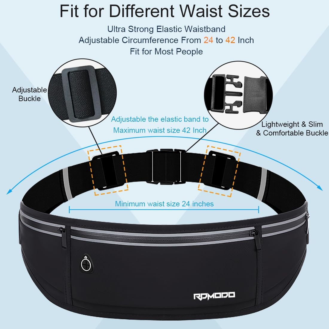 Fanny Pack for Women Men, Slim Running Belt Waist Bag Outdoor, Black | Water Resistant Running Phone Holder, 3 Pockets, Adjustable Money Belt, Running Pouch for iPhone Pro Max Xr SE Samsung Series