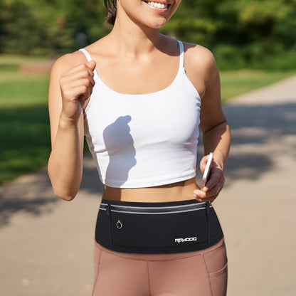 Fanny Pack for Women Men, Slim Running Belt Waist Bag Outdoor, Black | Water Resistant Running Phone Holder, 3 Pockets, Adjustable Money Belt, Running Pouch for iPhone Pro Max Xr SE Samsung Series