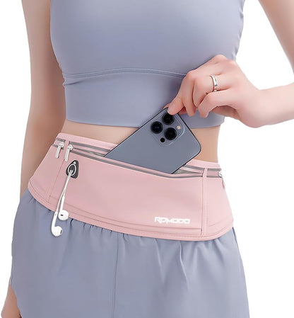 Fanny Pack for Women Men, Slim Running Belt Waist Bag Outdoor, Black | Water Resistant Running Phone Holder, 3 Pockets, Adjustable Money Belt, Running Pouch for iPhone Pro Max Xr SE Samsung Series