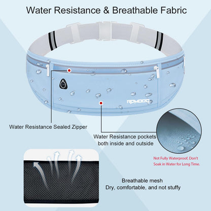Fanny Pack for Women Men, Slim Running Belt Waist Bag Outdoor, Black | Water Resistant Running Phone Holder, 3 Pockets, Adjustable Money Belt, Running Pouch for iPhone Pro Max Xr SE Samsung Series