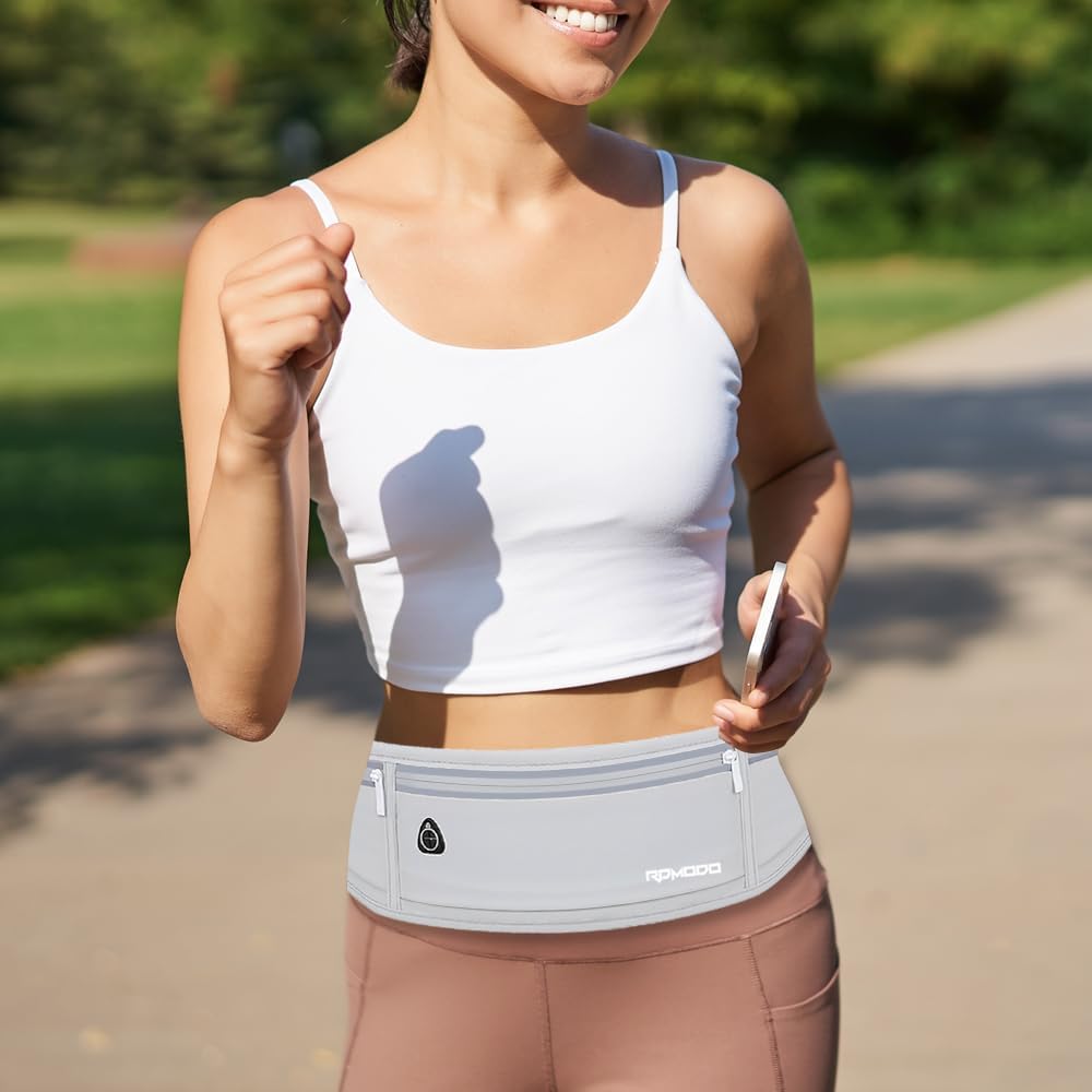 Fanny Pack for Women Men, Slim Running Belt Waist Bag Outdoor, Black | Water Resistant Running Phone Holder, 3 Pockets, Adjustable Money Belt, Running Pouch for iPhone Pro Max Xr SE Samsung Series