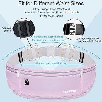 Fanny Pack for Women Men, Slim Running Belt Waist Bag Outdoor, Black | Water Resistant Running Phone Holder, 3 Pockets, Adjustable Money Belt, Running Pouch for iPhone Pro Max Xr SE Samsung Series