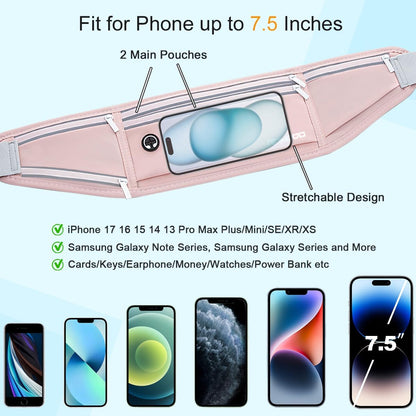 Fanny Pack for Women Men, Slim Running Belt Waist Bag Outdoor, Black | Water Resistant Running Phone Holder, 3 Pockets, Adjustable Money Belt, Running Pouch for iPhone Pro Max Xr SE Samsung Series
