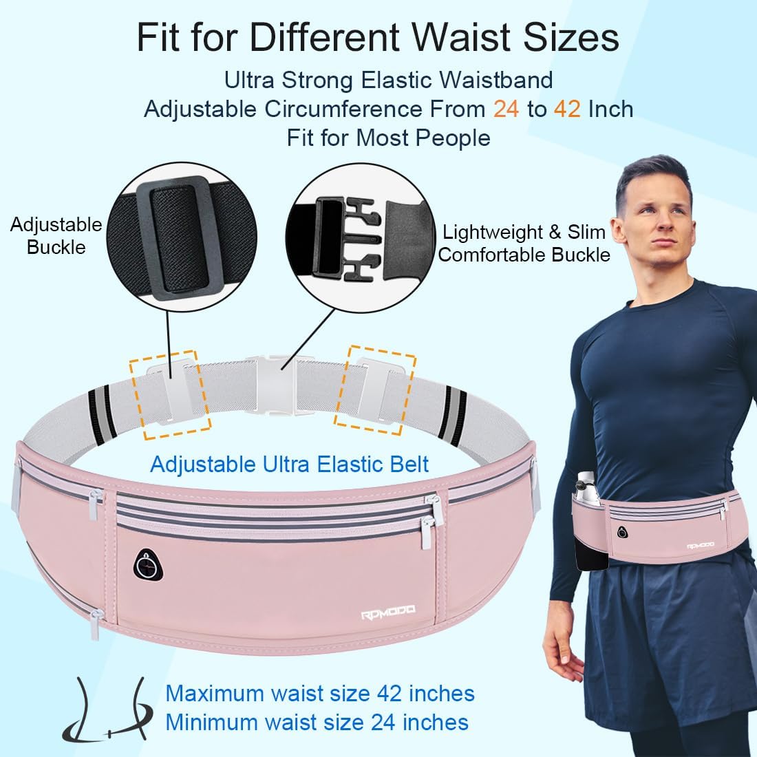 Fanny Pack for Women Men, Slim Running Belt Waist Bag Outdoor, Black | Water Resistant Running Phone Holder, 3 Pockets, Adjustable Money Belt, Running Pouch for iPhone Pro Max Xr SE Samsung Series