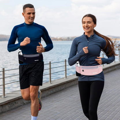 Fanny Pack for Women Men, Slim Running Belt Waist Bag Outdoor, Black | Water Resistant Running Phone Holder, 3 Pockets, Adjustable Money Belt, Running Pouch for iPhone Pro Max Xr SE Samsung Series