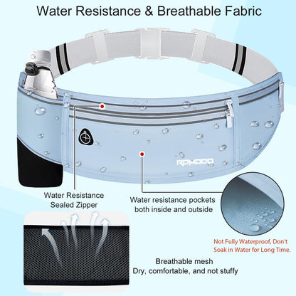 Fanny Pack for Women Men, Slim Running Belt Waist Bag Outdoor, Black | Water Resistant Running Phone Holder, 3 Pockets, Adjustable Money Belt, Running Pouch for iPhone Pro Max Xr SE Samsung Series