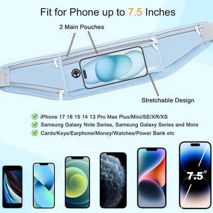 Fanny Pack for Women Men, Slim Running Belt Waist Bag Outdoor, Black | Water Resistant Running Phone Holder, 3 Pockets, Adjustable Money Belt, Running Pouch for iPhone Pro Max Xr SE Samsung Series