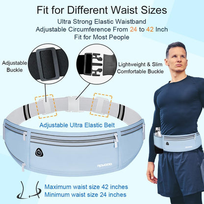 Fanny Pack for Women Men, Slim Running Belt Waist Bag Outdoor, Black | Water Resistant Running Phone Holder, 3 Pockets, Adjustable Money Belt, Running Pouch for iPhone Pro Max Xr SE Samsung Series