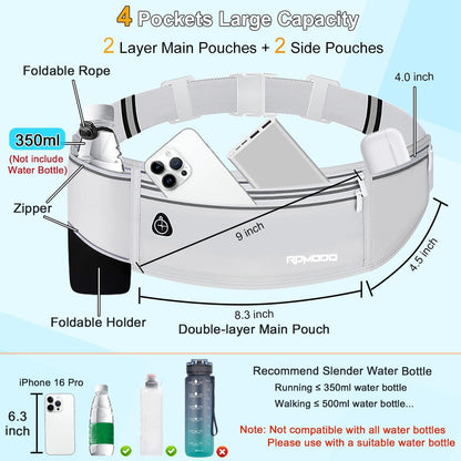 Fanny Pack for Women Men, Slim Running Belt Waist Bag Outdoor, Black | Water Resistant Running Phone Holder, 3 Pockets, Adjustable Money Belt, Running Pouch for iPhone Pro Max Xr SE Samsung Series