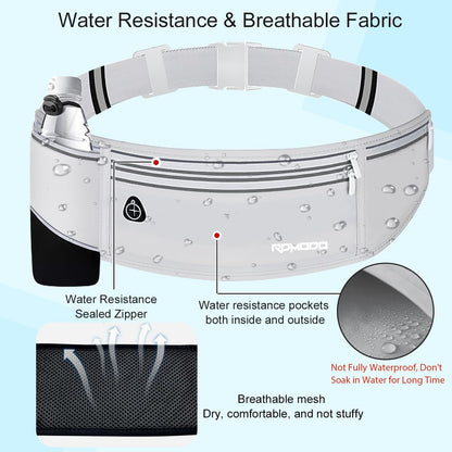 Fanny Pack for Women Men, Slim Running Belt Waist Bag Outdoor, Black | Water Resistant Running Phone Holder, 3 Pockets, Adjustable Money Belt, Running Pouch for iPhone Pro Max Xr SE Samsung Series