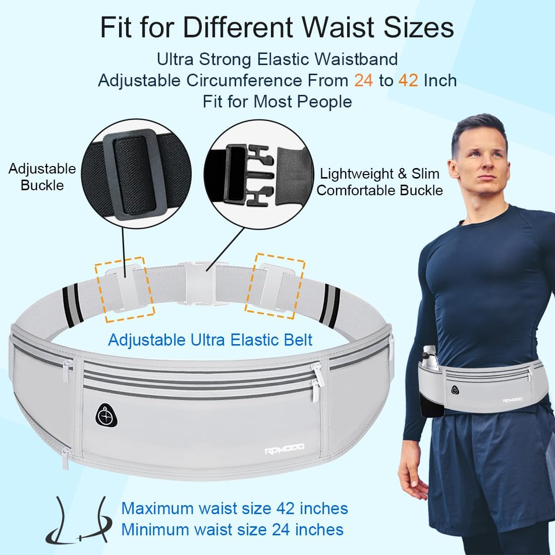 Fanny Pack for Women Men, Slim Running Belt Waist Bag Outdoor, Black | Water Resistant Running Phone Holder, 3 Pockets, Adjustable Money Belt, Running Pouch for iPhone Pro Max Xr SE Samsung Series