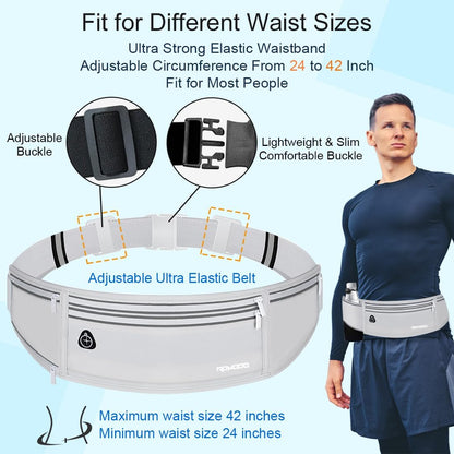 Fanny Pack for Women Men, Slim Running Belt Waist Bag Outdoor, Black | Water Resistant Running Phone Holder, 3 Pockets, Adjustable Money Belt, Running Pouch for iPhone Pro Max Xr SE Samsung Series