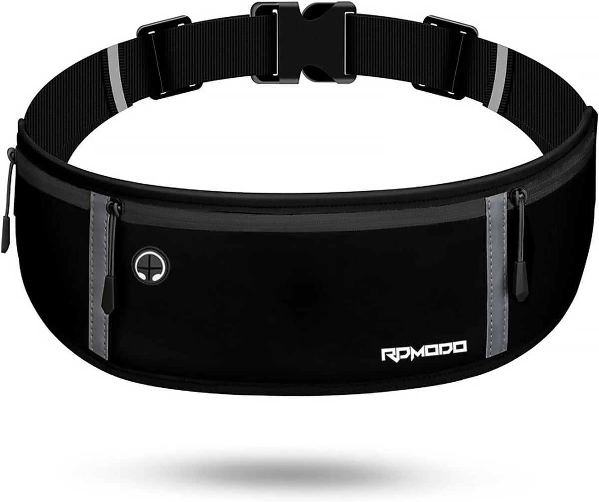 Fanny Pack for Women Men, Slim Running Belt Waist Bag Outdoor, Black | Water Resistant Running Phone Holder, 3 Pockets, Adjustable Money Belt, Running Pouch for iPhone Pro Max Xr SE Samsung Series