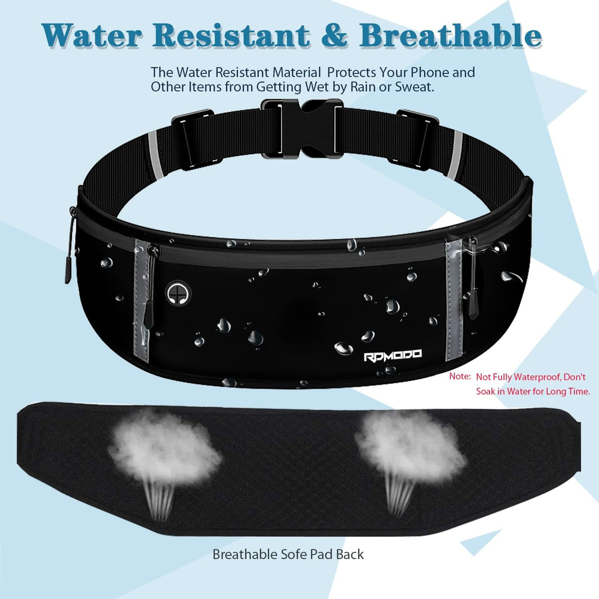 Fanny Pack for Women Men, Slim Running Belt Waist Bag Outdoor, Black | Water Resistant Running Phone Holder, 3 Pockets, Adjustable Money Belt, Running Pouch for iPhone Pro Max Xr SE Samsung Series