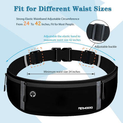 Fanny Pack for Women Men, Slim Running Belt Waist Bag Outdoor, Black | Water Resistant Running Phone Holder, 3 Pockets, Adjustable Money Belt, Running Pouch for iPhone Pro Max Xr SE Samsung Series