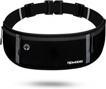 Fanny Pack for Women Men, Slim Running Belt Waist Bag Outdoor, Black | Water Resistant Running Phone Holder, 3 Pockets, Adjustable Money Belt, Running Pouch for iPhone Pro Max Xr SE Samsung Series